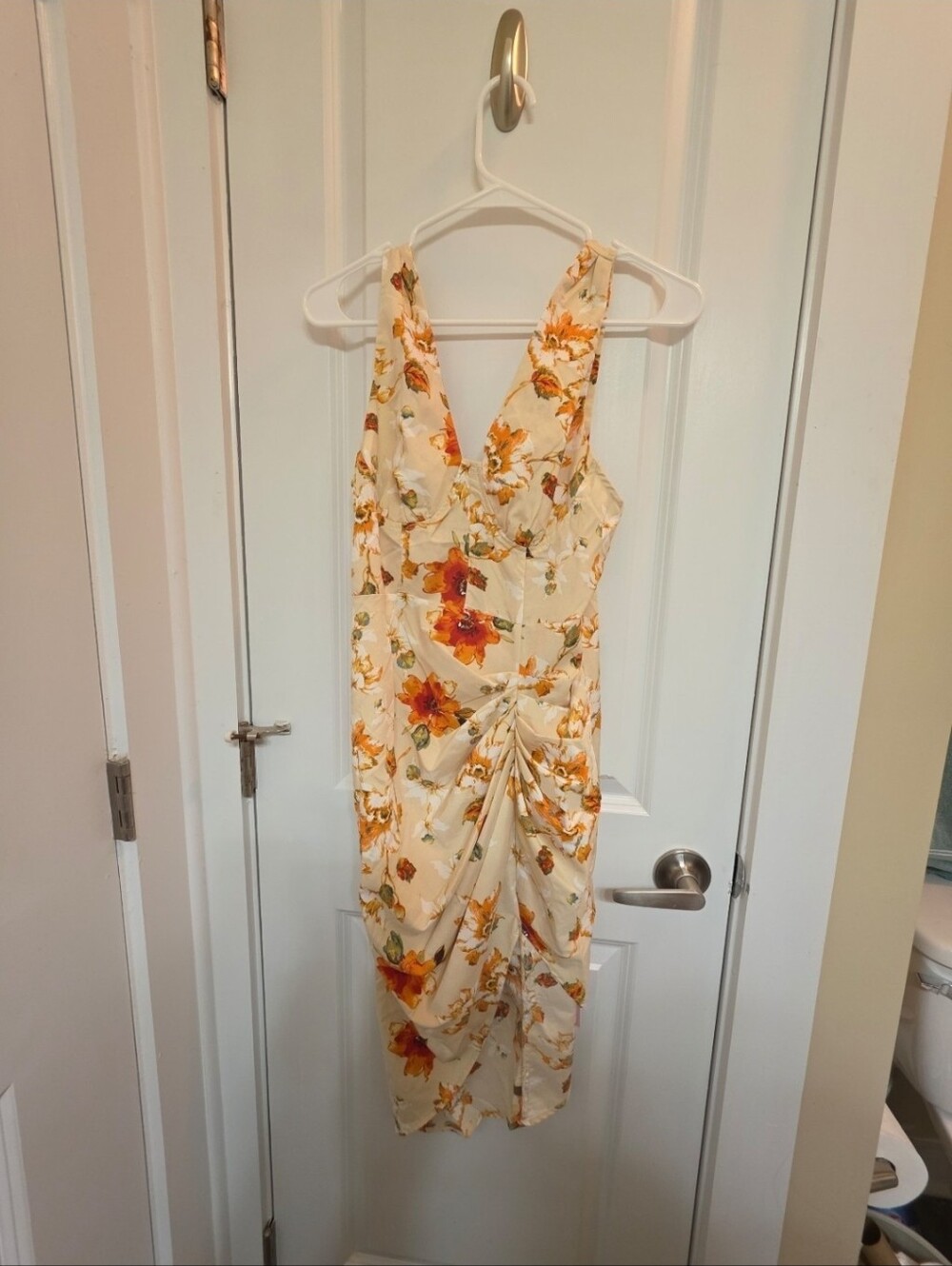 SHEIN Cream Midi Dress with Orange Floral Print